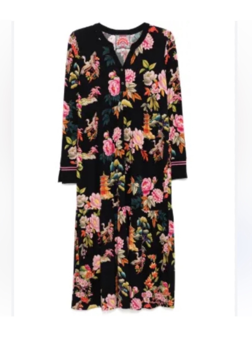 NWT JOHNNY WAS
Janie Floral Print Bamboo Knit Split V-Neck Long Sleeve Dress - Picture 2 of 8